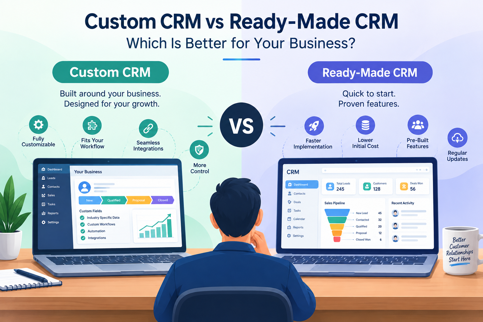 Custom CRM vs Ready-Made CRM comparison for business needs
